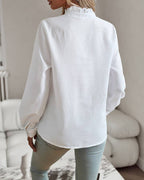 Bubble Texture Ruffled Trim Long Sleeve Shirt