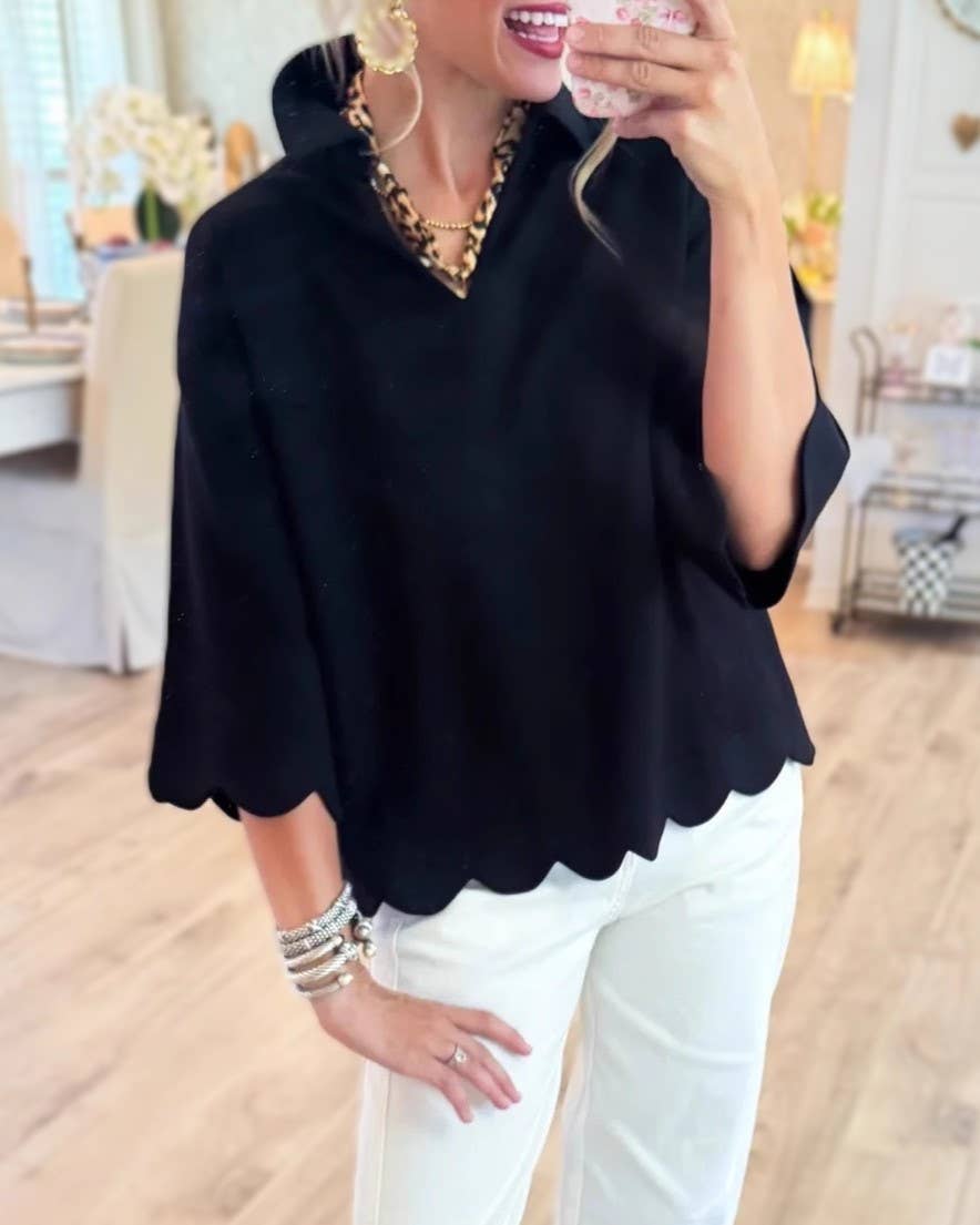 Leisure Chic with Scallop Hem Top