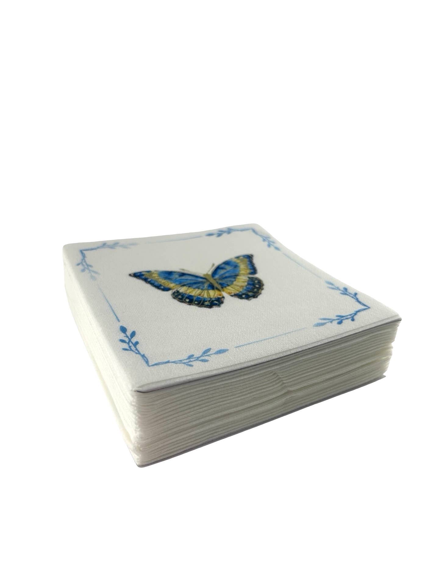 Linen-Feel Cocktail Napkins, Blue Butterfly