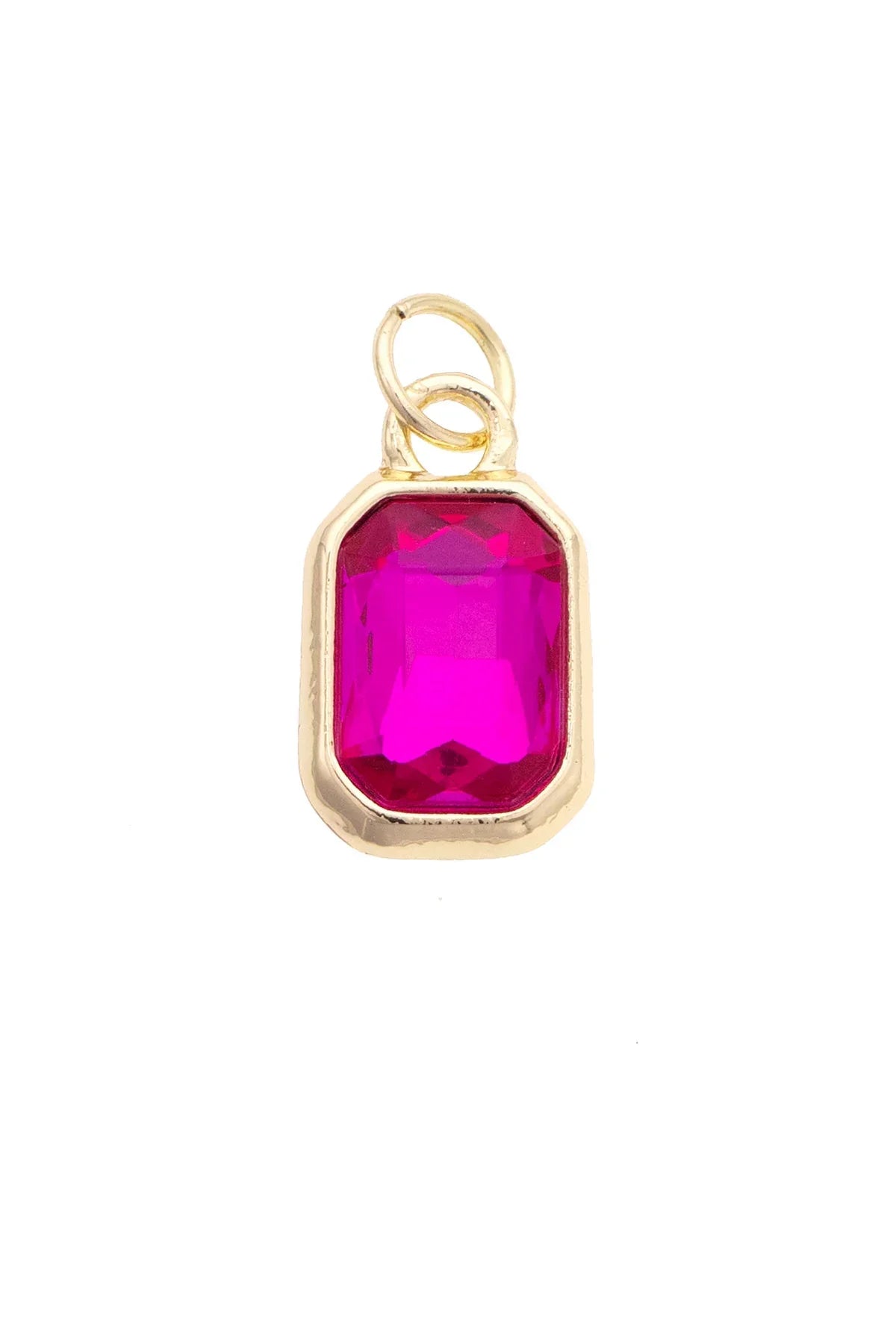 Emerald Cut Rhinestone Charm in Fuchsia