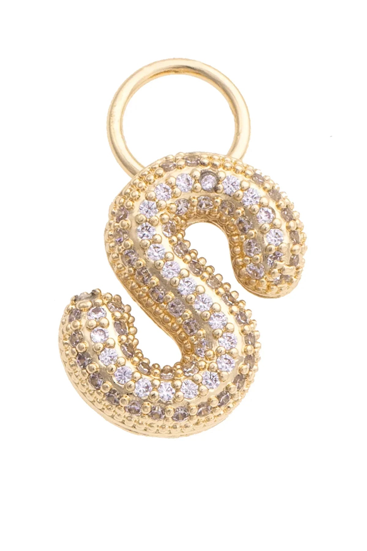 Letter S Pave Initial Charm in Shiny Gold