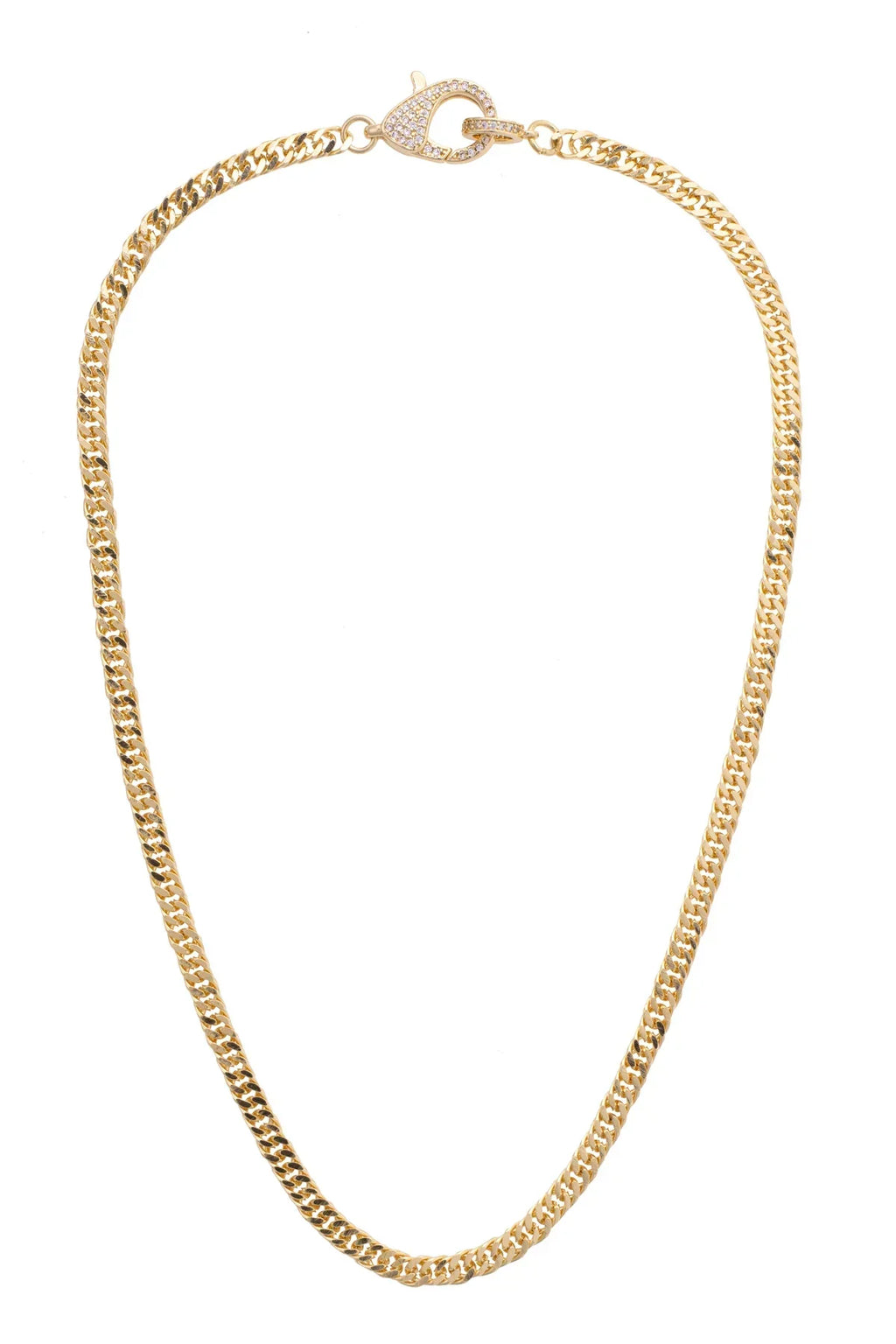Maggie Pave Carabiner Charm Necklace Base in Shiny Gold