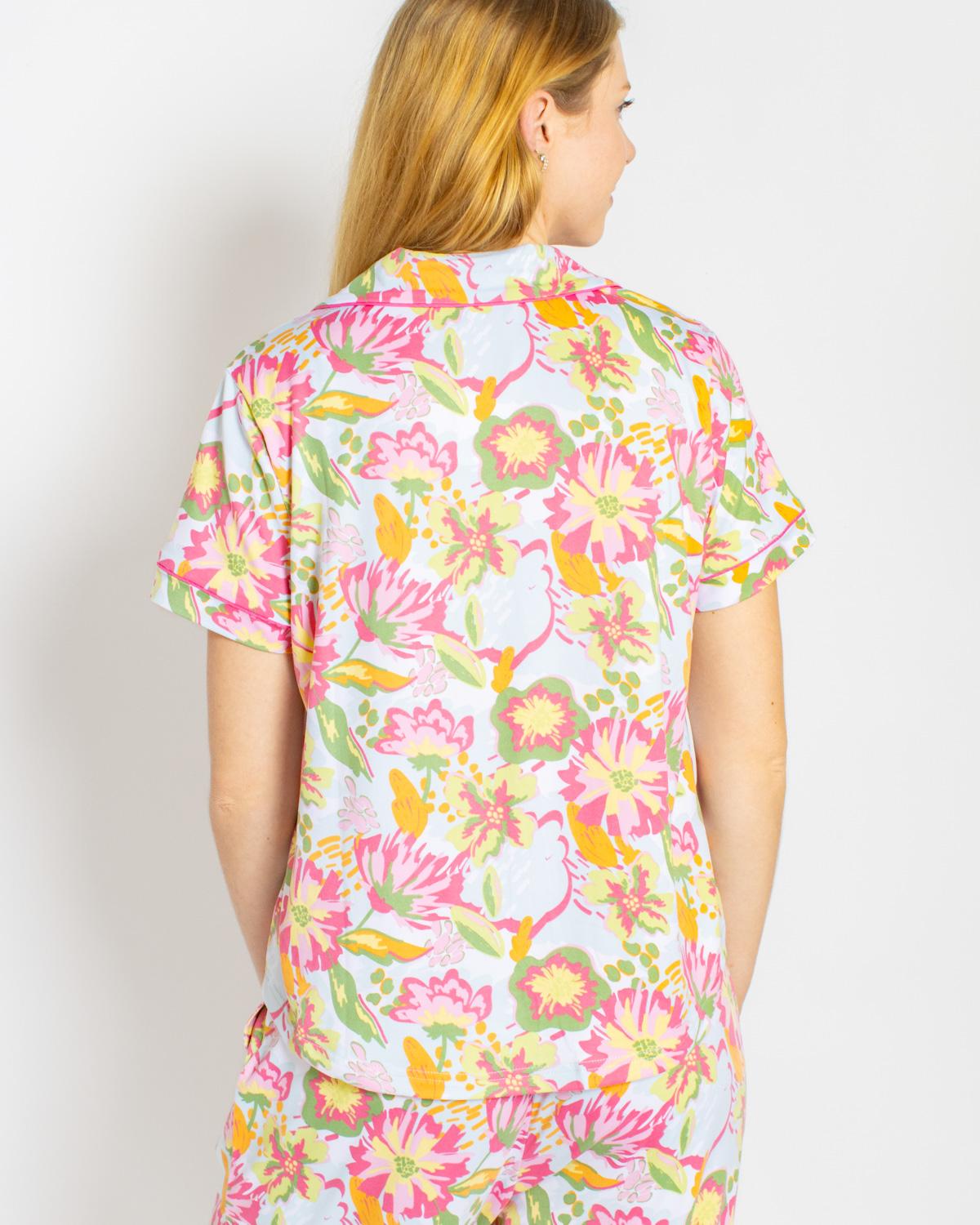 Summer Bouquet Short Sleeve Button Up Sleep Shirt