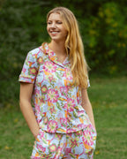 Summer Bouquet Short Sleeve Button Up Sleep Shirt