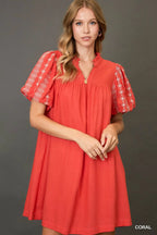 A Line Midi Dress with Embroidered Details