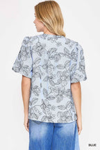 Embroidered Floral Print Blouse