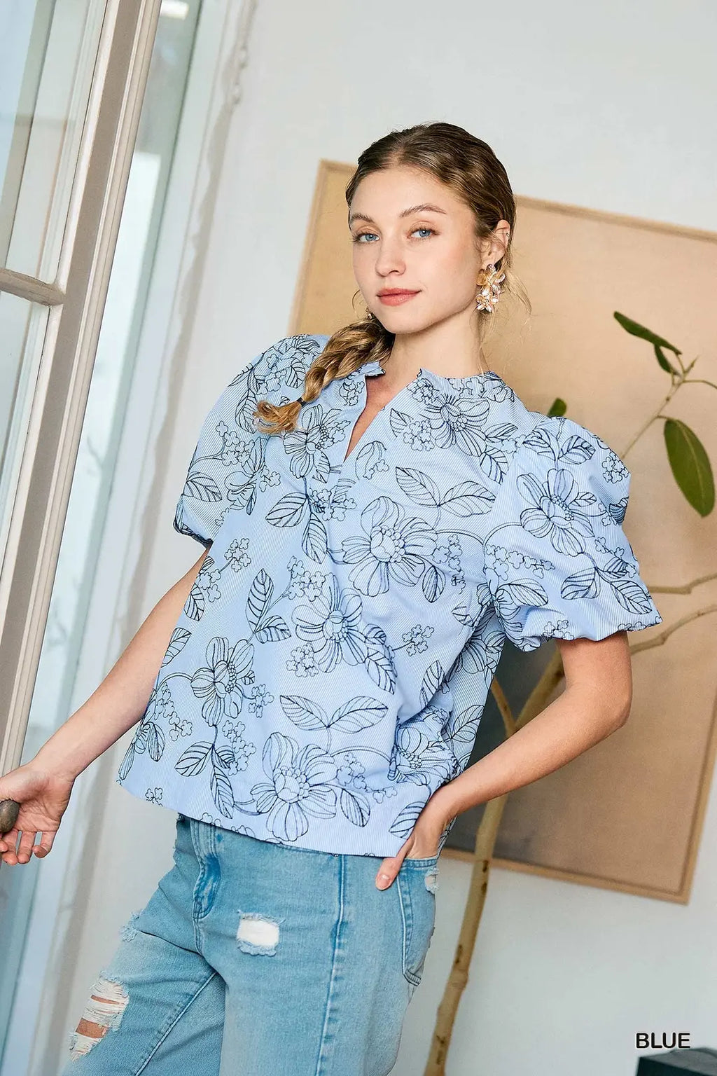 Embroidered Floral Print Blouse