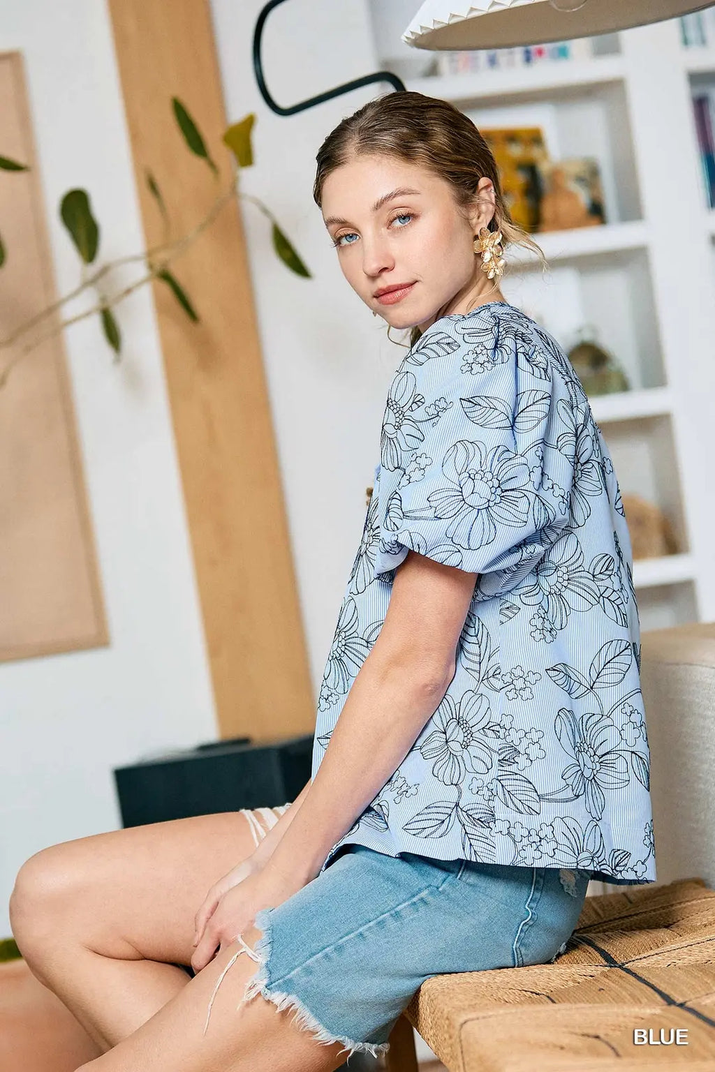 Embroidered Floral Print Blouse