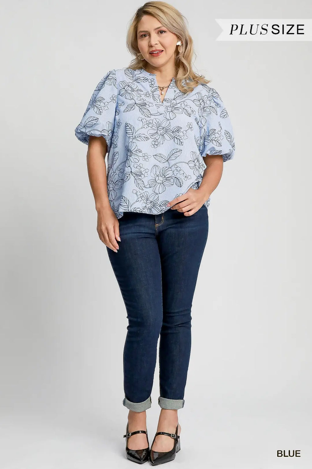 Plus Size Embroidered Floral Print Blouse
