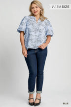 Plus Size Embroidered Floral Print Blouse