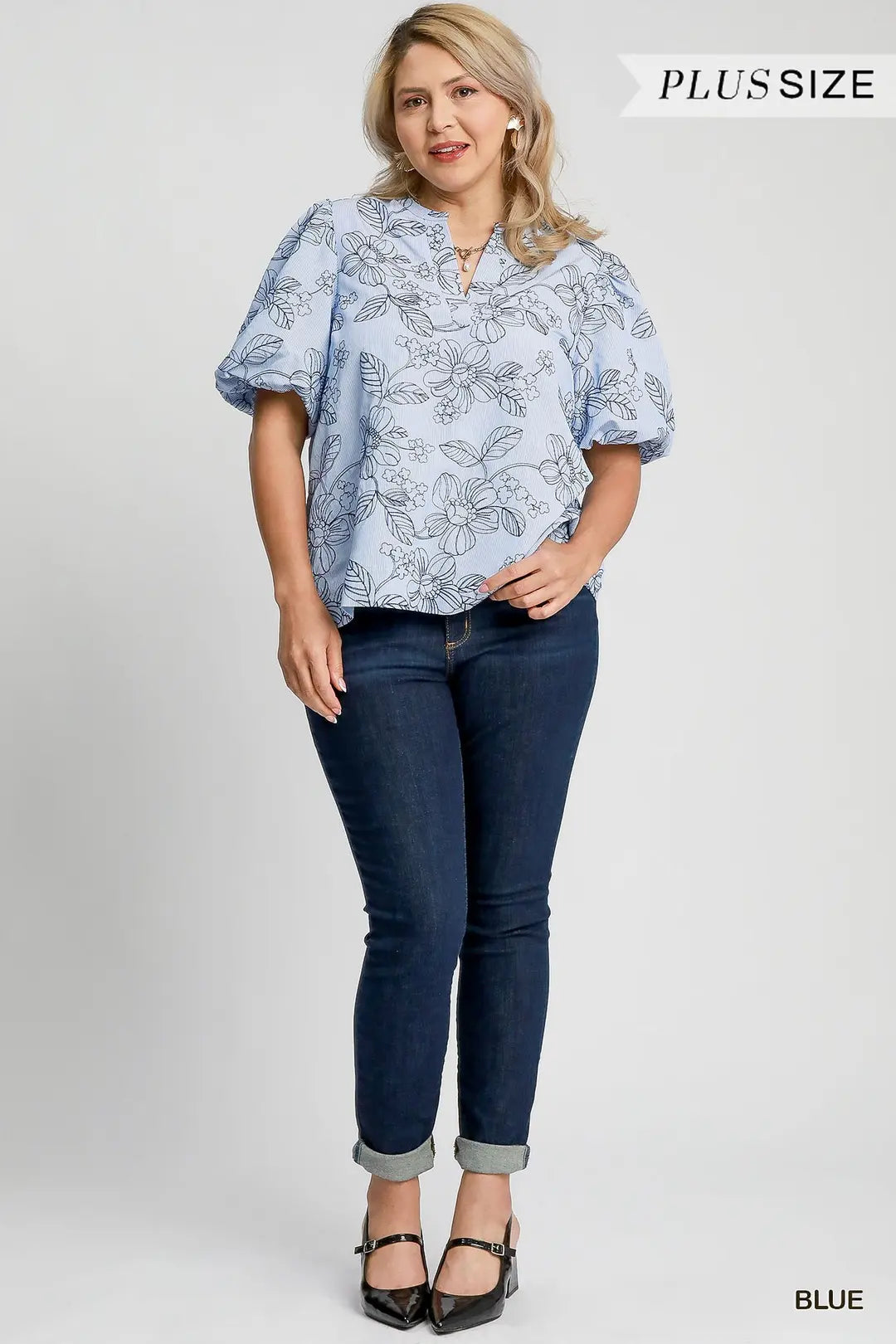 Plus Size Embroidered Floral Print Blouse
