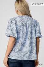 Plus Size Embroidered Floral Print Blouse