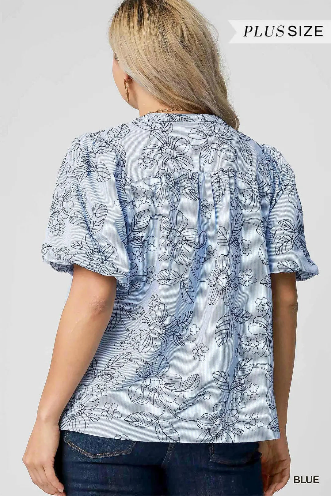Plus Size Embroidered Floral Print Blouse