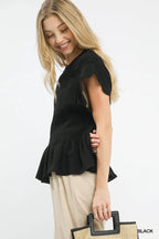 Linen Blend Smocked Peplum Top