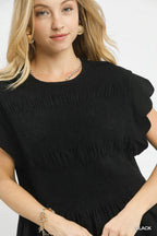 Linen Blend Smocked Peplum Top