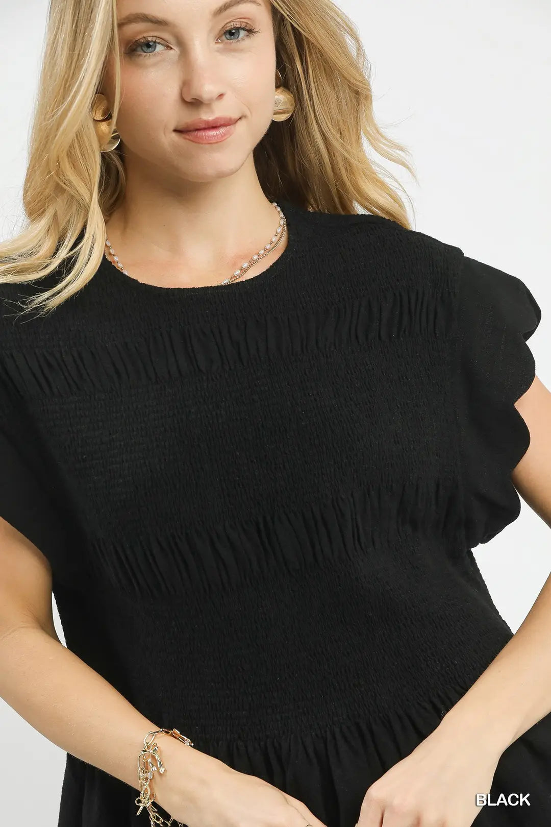 Linen Blend Smocked Peplum Top