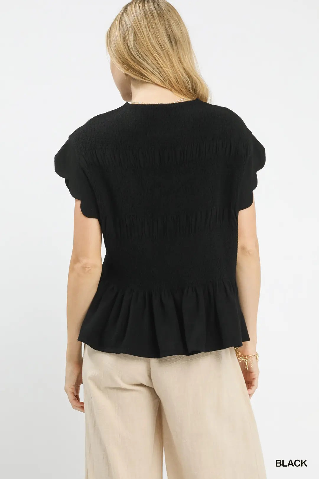 Linen Blend Smocked Peplum Top