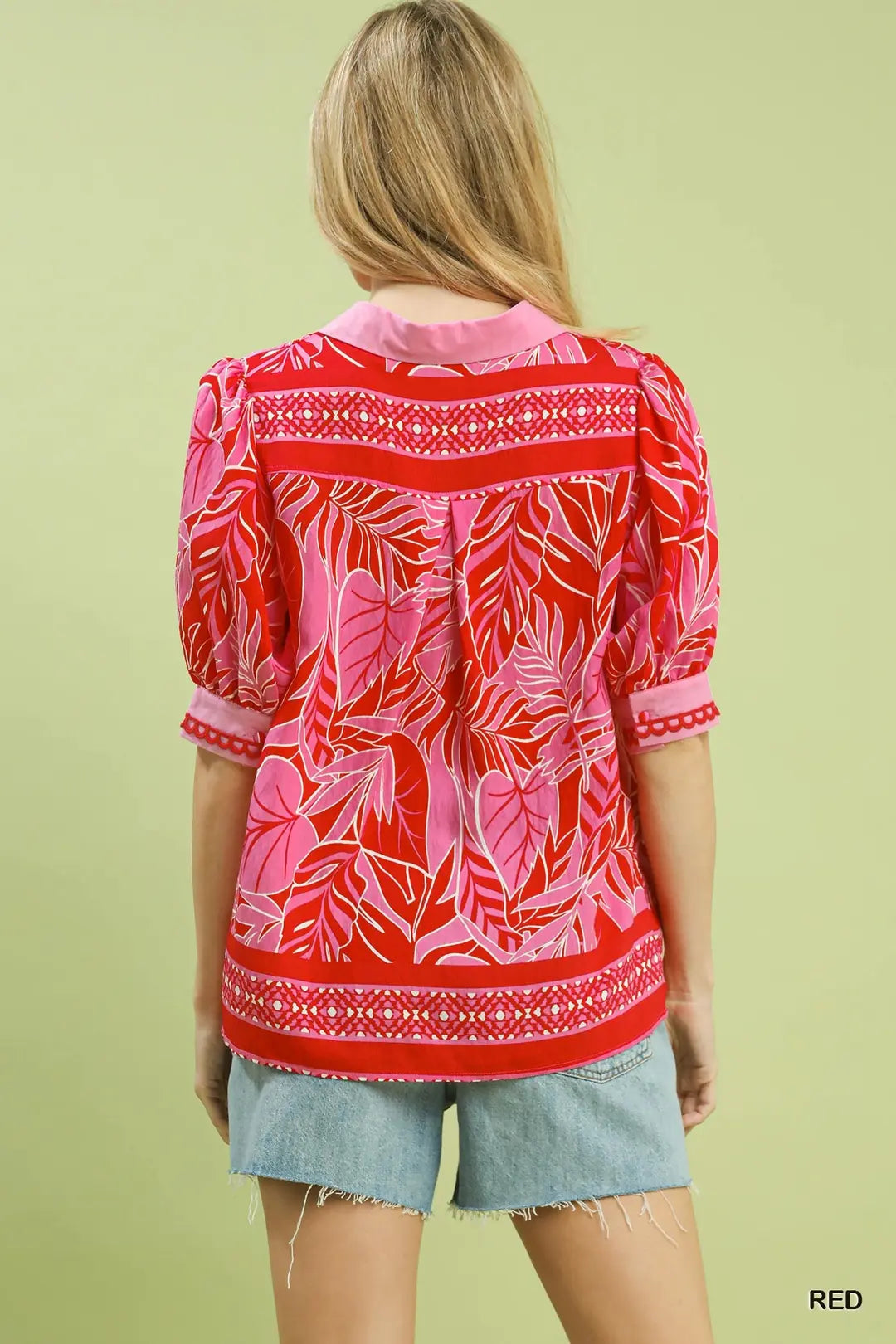 Tropical Print Puff Sleeve Blouse