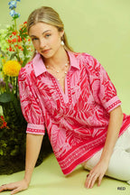 Tropical Print Puff Sleeve Blouse