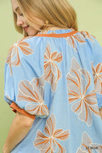Embroidered V-Neck Top