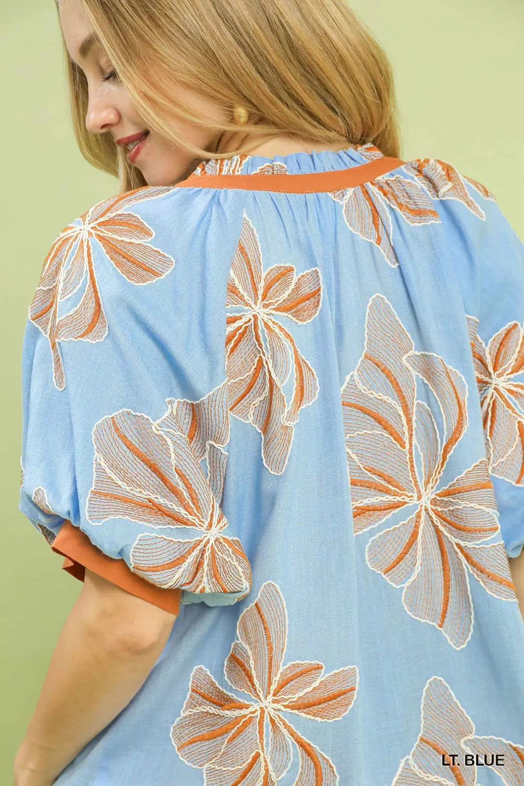 Embroidered V-Neck Top