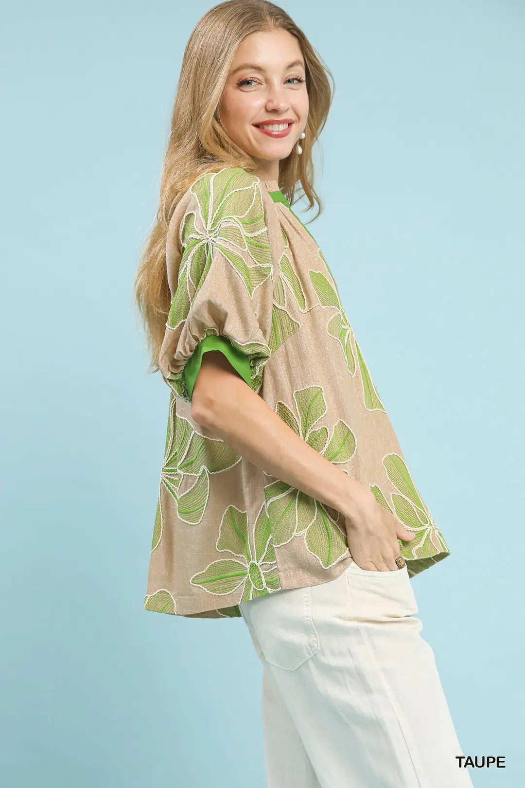 Embroidered V-Neck Top