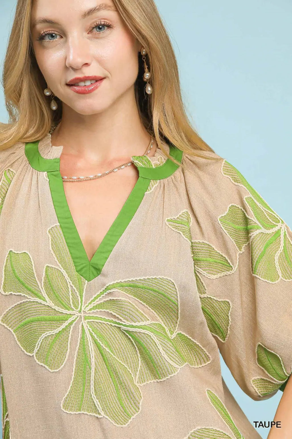 Embroidered V-Neck Top