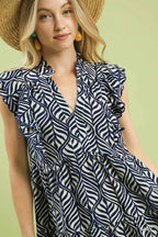 Leaf Print Tiered Midi Dress