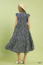 Leaf Print Tiered Midi Dress