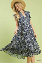Leaf Print Tiered Midi Dress