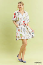 Floral Encyclopedia Print Mini Dress