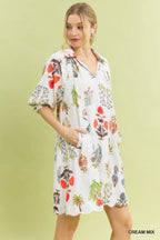 Floral Encyclopedia Print Mini Dress