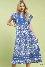 Abstract Two Tone Print Midi Dress