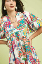 Abstract Print Puff Sleeve Babydoll Dress