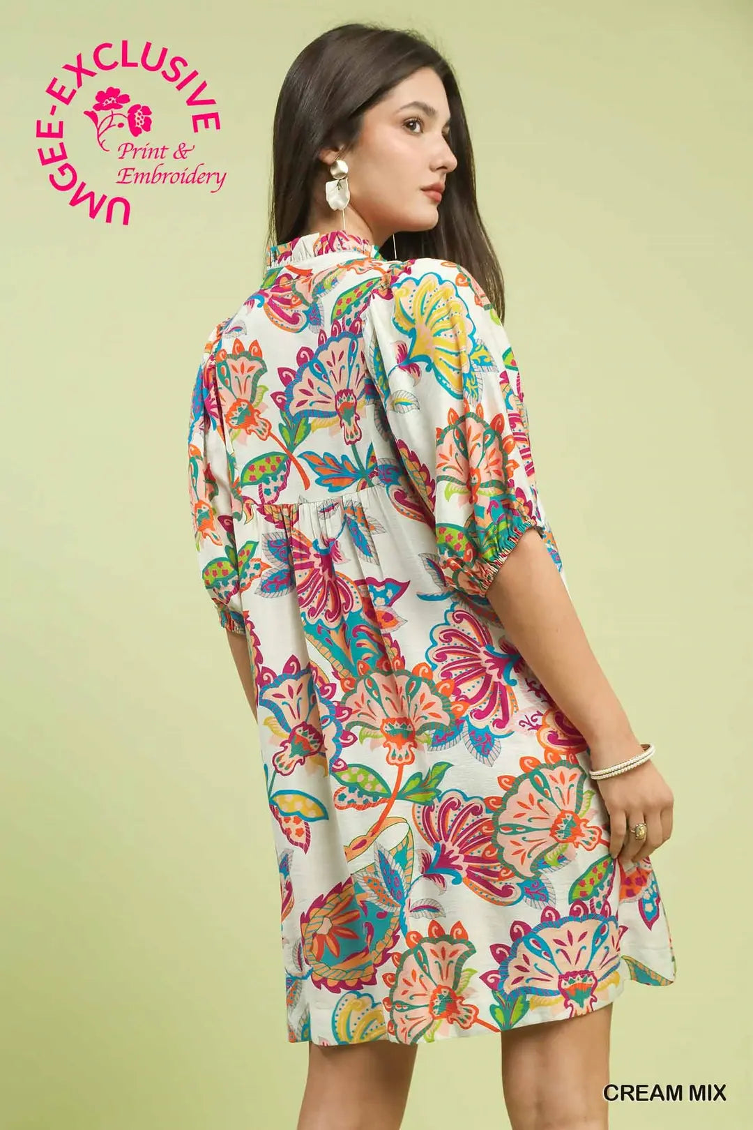 Abstract Print Puff Sleeve Babydoll Dress