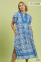 Plus Size Abstract Two-Tone Print Midi Dress