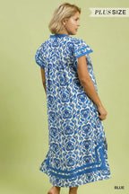 Plus Size Abstract Two-Tone Print Midi Dress