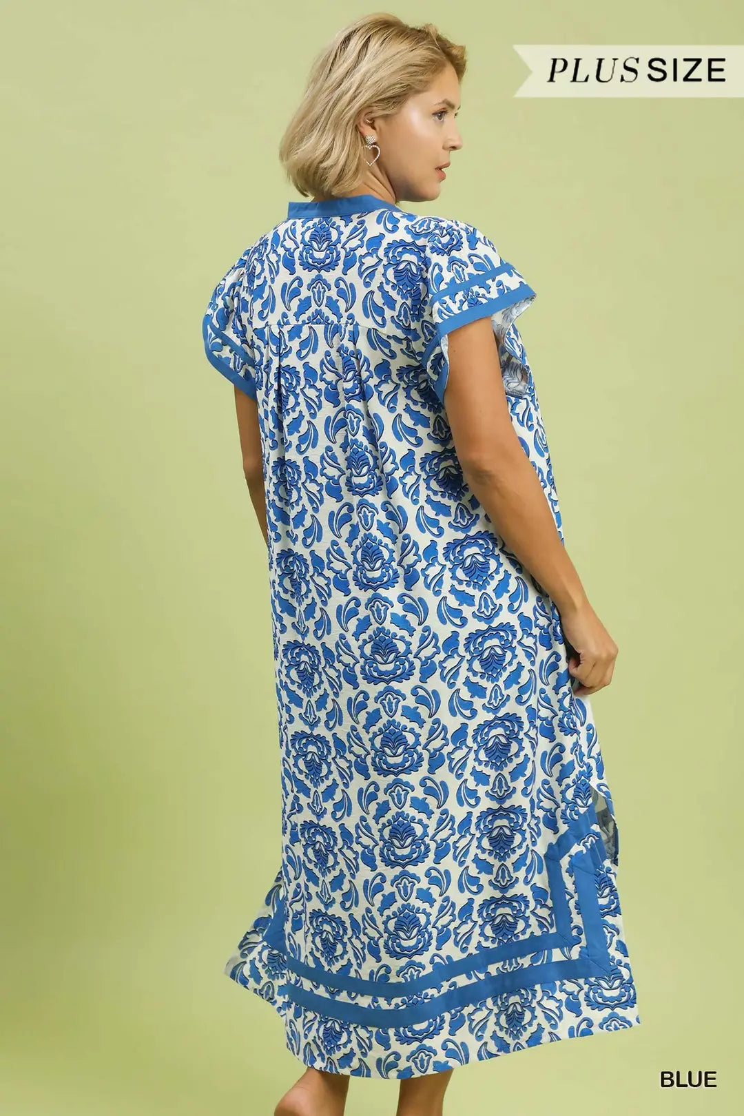 Plus Size Abstract Two-Tone Print Midi Dress