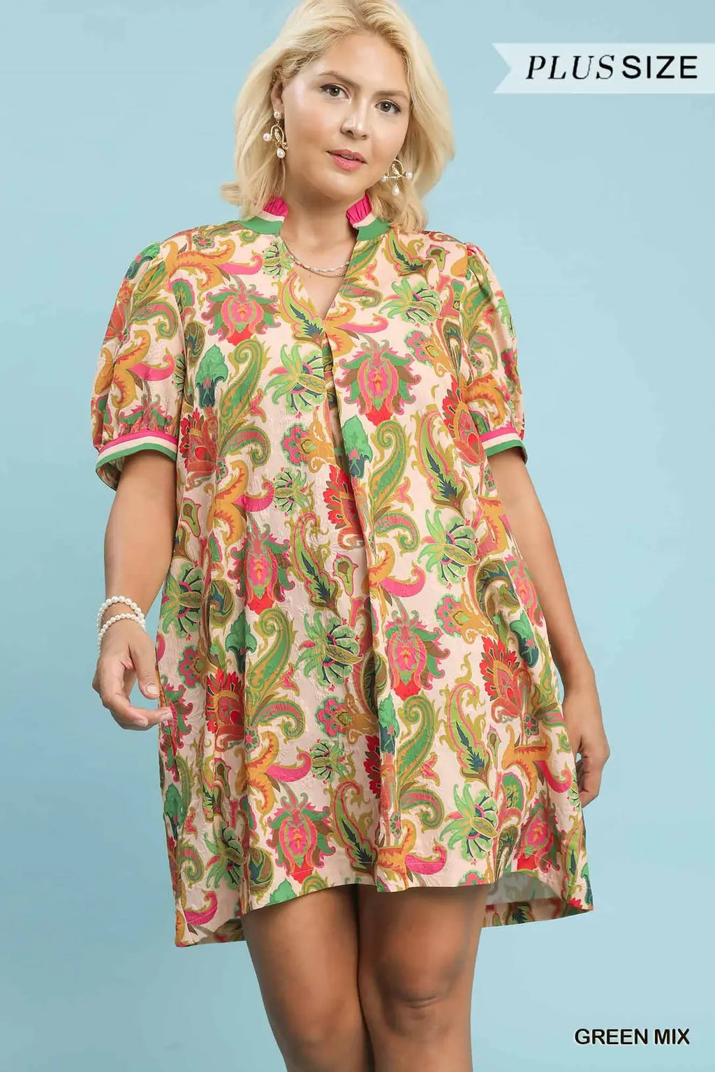 Plus Size Jacquard Abstract Print Mini Dress