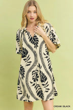 Leafy Ogee Print Short Dress