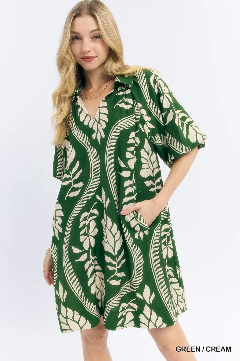 Leafy Ogee Print Short Dress