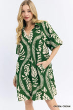 Leafy Ogee Print Short Dress
