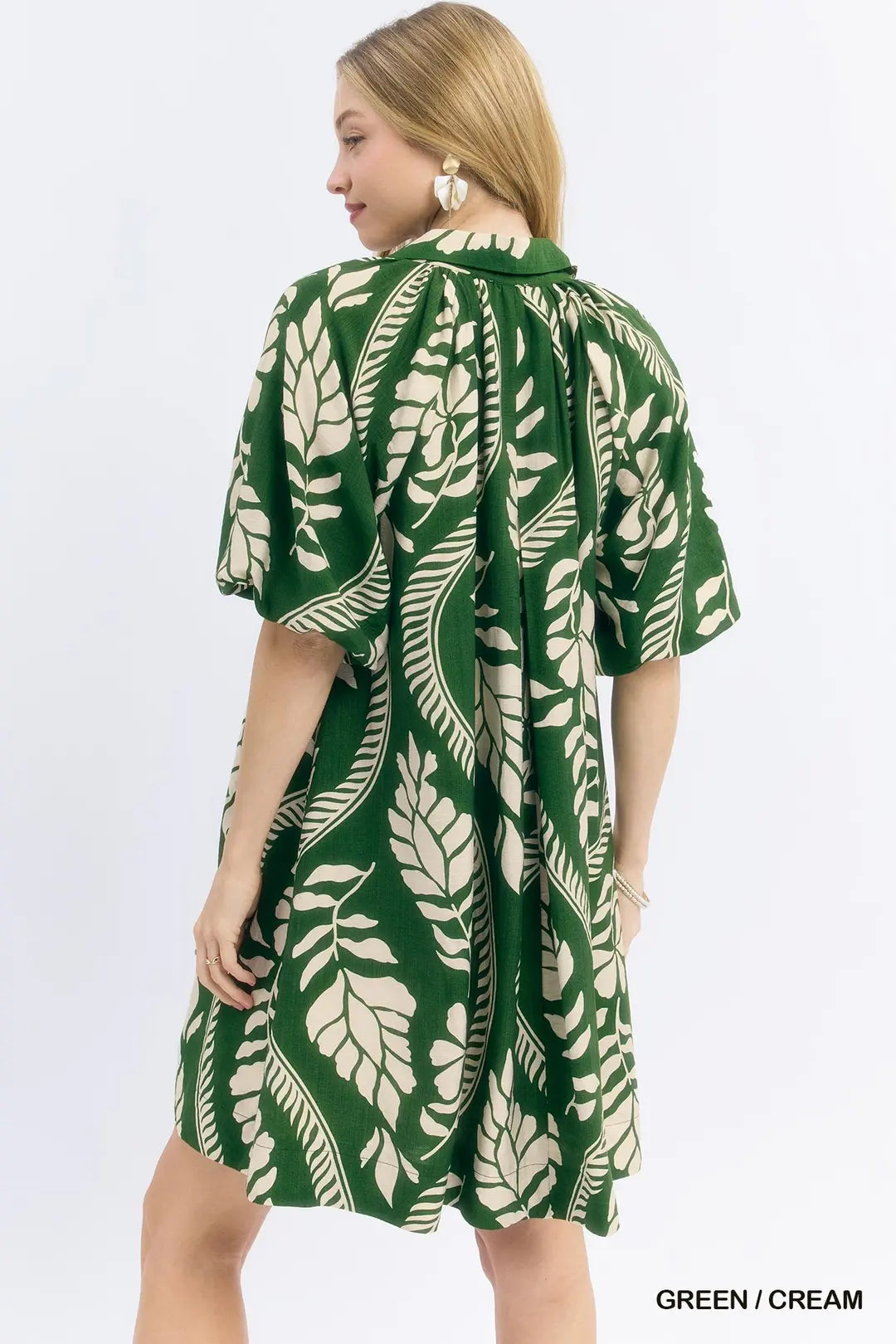 Leafy Ogee Print Short Dress