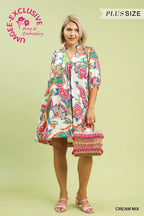 Plus Size Abstract Print Puff Sleeve Babydoll Dress