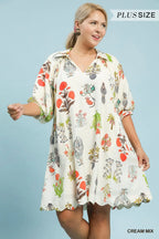 Plus Size Floral Encyclopedia Print Mini Dress