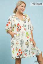 Plus Size Floral Encyclopedia Print Mini Dress