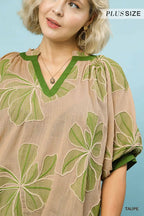 Plus Size Embroidered V-Neck Top