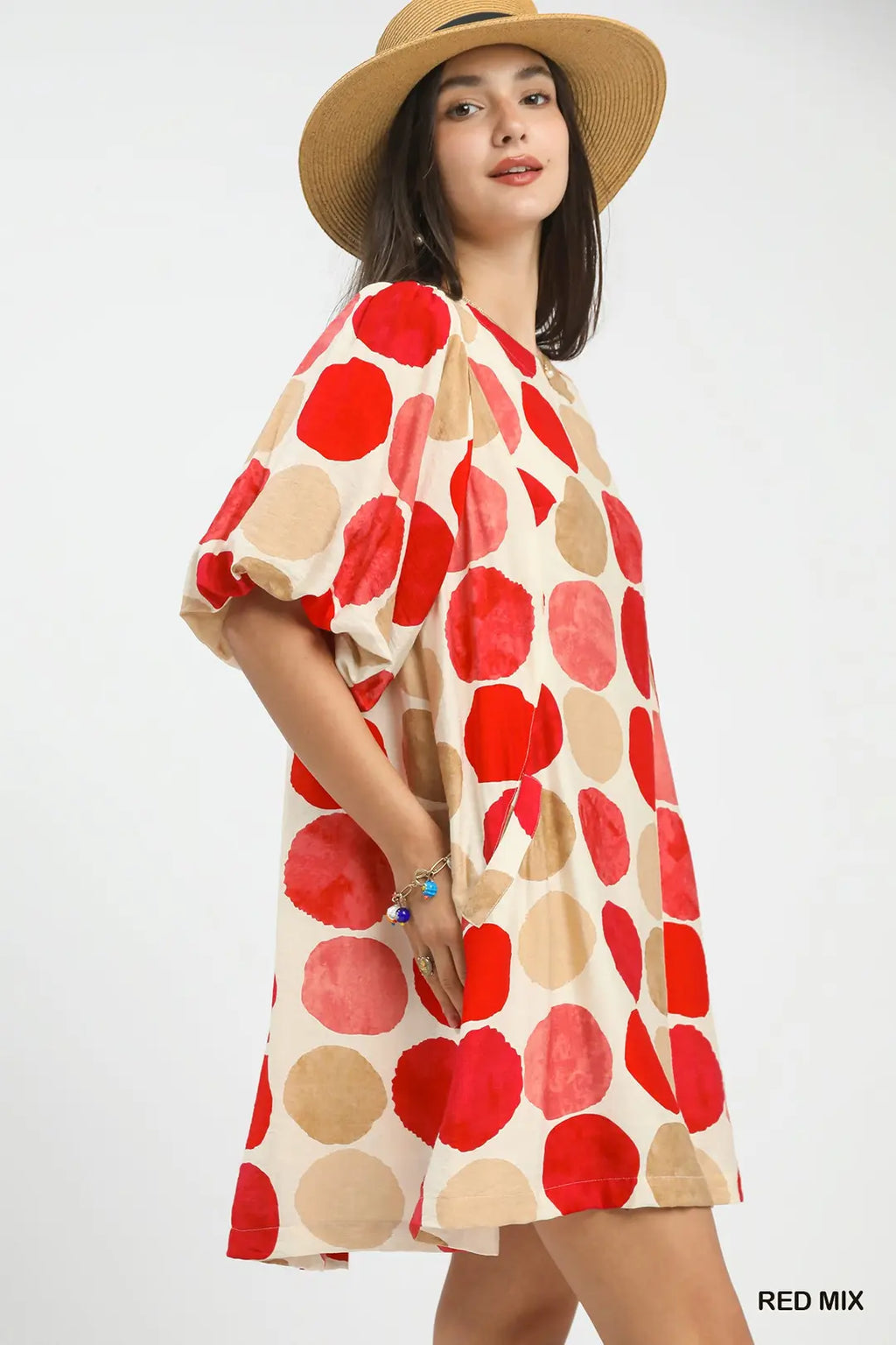 Abstract Dot Bubble Sleeve Dress