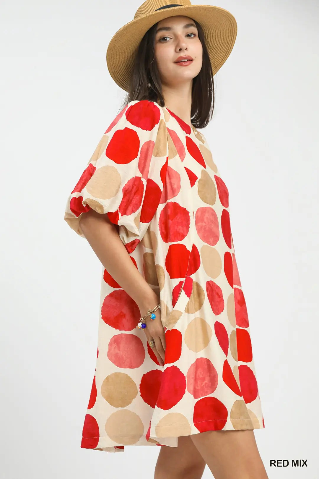 Abstract Dot Bubble Sleeve Dress