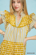 Patchwork Flutter Sleeve Tiered Dress